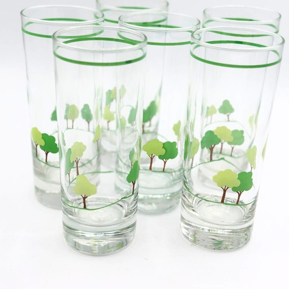 Vintage Green Orchard Drinking Glasses, set of 6